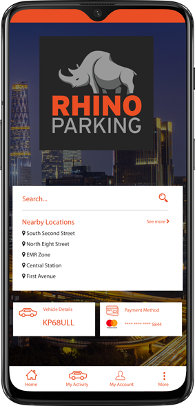 Mobile phone showing parking app